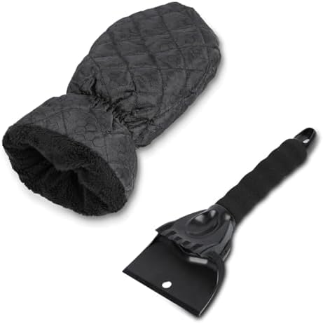 Ice Scraper with Glove - Waterproof & Windproof Ice Scraper Mitt for Car Windshield Window - Warm & Cozy Snow Remover Glove Auto Snow Brush with Foam Grip - Winter Accessories No Scratch for Car