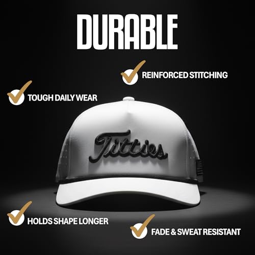 Image of Curves & Clubs Titties Golf Hat - Funny Golf Hat, Titties Hat - Funny American Hat - Men's Gifts (Cotton, White-Black)