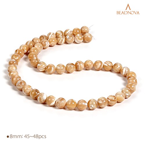 Image of BEADNOVA Natural Mother of Pearl Nacre Conch Shell Beads Natural Crystal Beads Stone Gemstone Round Loose Energy Healing with Crystal Stretch Cord for Jewelry Making (8mm, 45-48pcs)