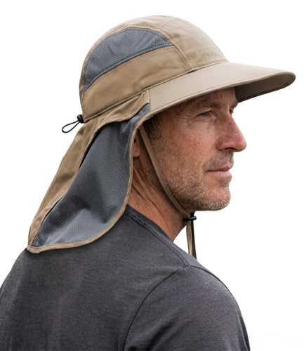 Image of Hat Hut Ultra-Light Sun Hat with Neckflap, UPF50+, Wide Brim, Breathable Outdoor Hiking Fishing Hats for Men (UK, Alpha, One Size, Khaki)