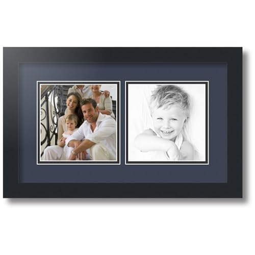 ArtToFrames Collage Photo Frame Double Mat with 2 - 6x6 Openings and Satin Black Frame