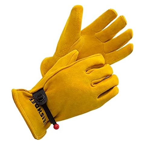 FEISHDEK Kids Work Gloves Age 2-14, Extra Soft Deerskin Suede, Durable, Flexible Toddler Youth Genuine Leather Gloves for Kids Yard Work, Working, Gardening (Medium, Yellow, 5-7 Years Old) Cover