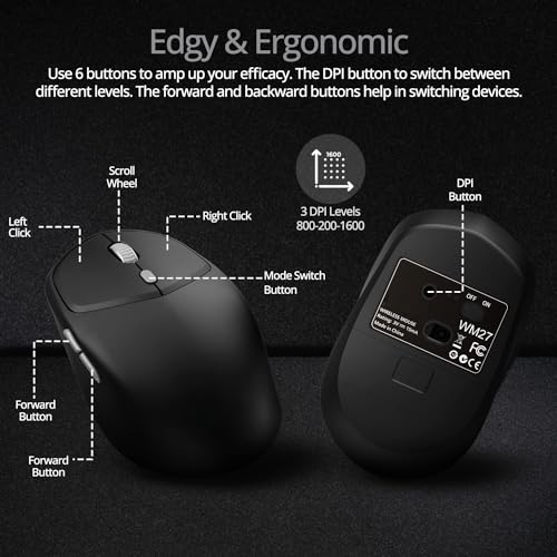 Image of Electro Wolf WM27 Jade 2.4Ghz Wireless + Bluetooth 5.0 Mouse, 6 Button Mice, DPI Upto 1600, Works on 2 Devices at Same time Windows /Mac /Android, Low Power Consumption (Jade Black)