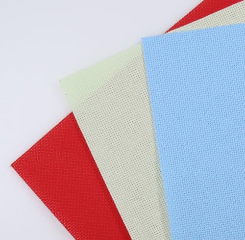 Image of KCS 3 pc of 15 inch x 18 inch(38cmx45cm) Counted Cross Stitch Cotton Aida Cloth Needlework Rolled Fabric Box,16CT,Light Blue+Light Green+Red