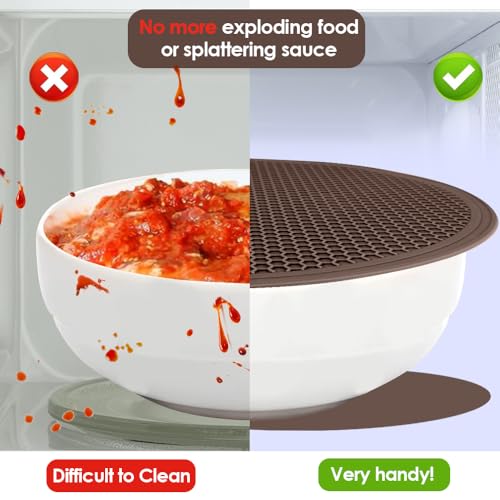 Image of Brown Silicone Microwave Mat 12 inch Extra Large Multi-Use Microwave Mat Heat Resistant Silicone Trivet Mat Pot Holders Hot Pads for Kitchen, Silicone Cover Pad for Microwave Oven Hot Pot Pans, 2Pack