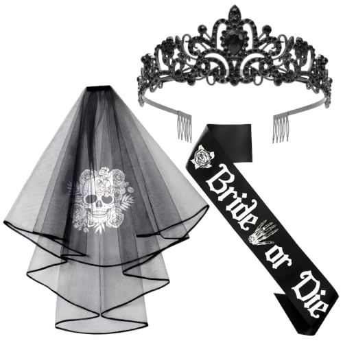 Image of HPMAISON 3 PCS Bride or Die Bachelorette Party Decorations Black Tiara