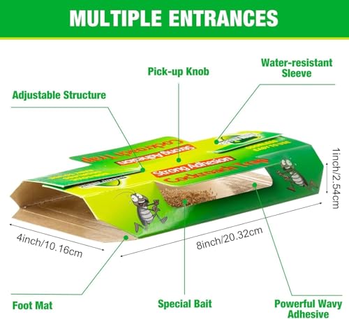 Image of Cockroach Trap Strong Adhesion (10 PCS) - Non-Toxic Odorless Roach Glue Traps for Kitchen, Bathroom & Home - Easy to Use Pest Control Sticky Trap (Green)