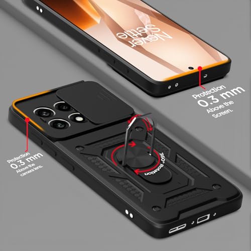 Image of Amazon Basics TPU Back Cover for OnePlus 13R 5G|360 Protection Case|Sliding Camera Sheild Cover & Ring Holder Stand Back Cover|D10 Tough Armor Bumper Case (Black)