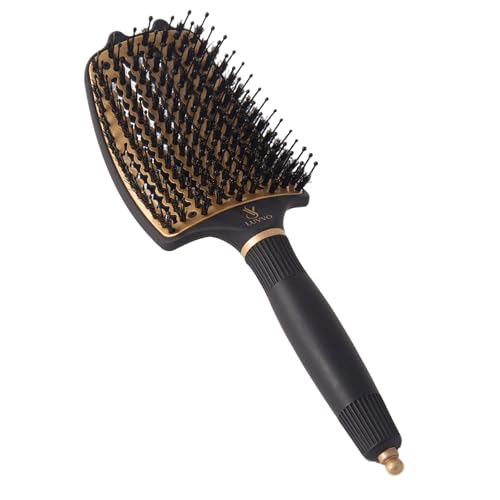 LUVVO Cepillo para el cabello con cerdas de jabalí y nailon, mango ergonómico con punta divisora, desenredante, antifrizz, aporta brillo natural, para todo tipo de cabello y peinados profesionales
