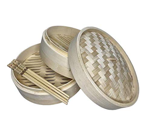 Cestello Per Cottura A Vapore In Bambù - Set Da 3 Pezzi, Diametro 25 Cm - Foto 5