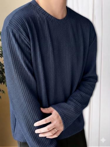Image of Men's Polyester T-Shirt with Round Neck Long Sleeves Solid Pattern Regular Fit and Standard Length | Mans T Shirts for Casual