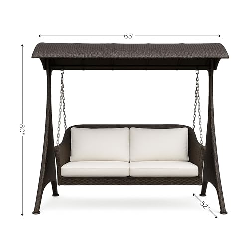 Image of Swing with Roof & Stand for Outdoor, Balcony, Garden | Weather Resistant Rattan & Wicker Hammock Swing Double Seater | Jhula for Adults