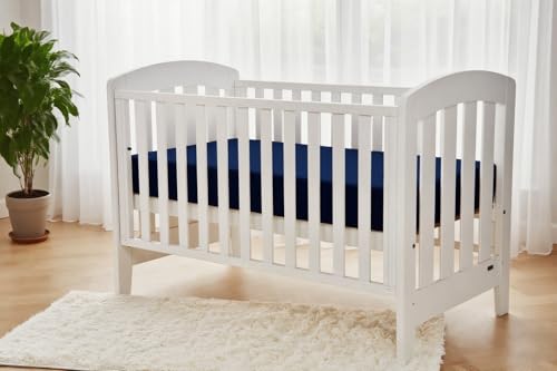 Image of American Baby Company 2 Pack Fitted Crib Sheets 52x28, White /Navy | Ultra Soft Microfiber Crib and Toddler Bed Sheets, Breathable & Gentle on Baby Skin, Neutral for Boys & Girls