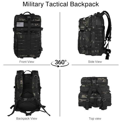 Image of Military Tactical Backpack for Men, 45L 3 Day Assault Pack, Heavy Duty Large Molle Backpack for Outdoor, Hiking, Camping, Camouflage Black
