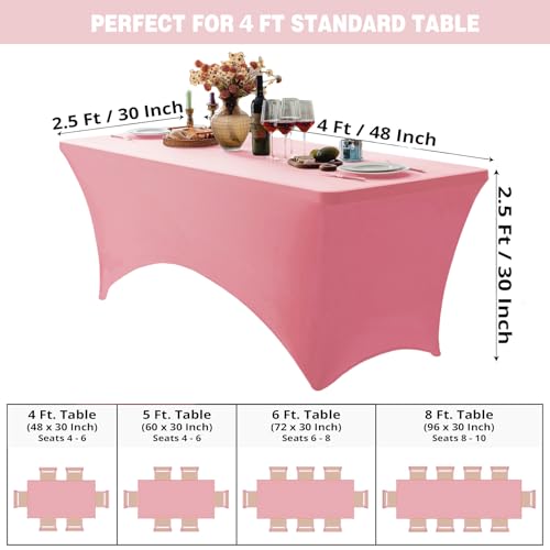 Image of FOLINS&HOME 2 Pack Pink 4ft Fitted Spandex Water Resistant Tablecloth