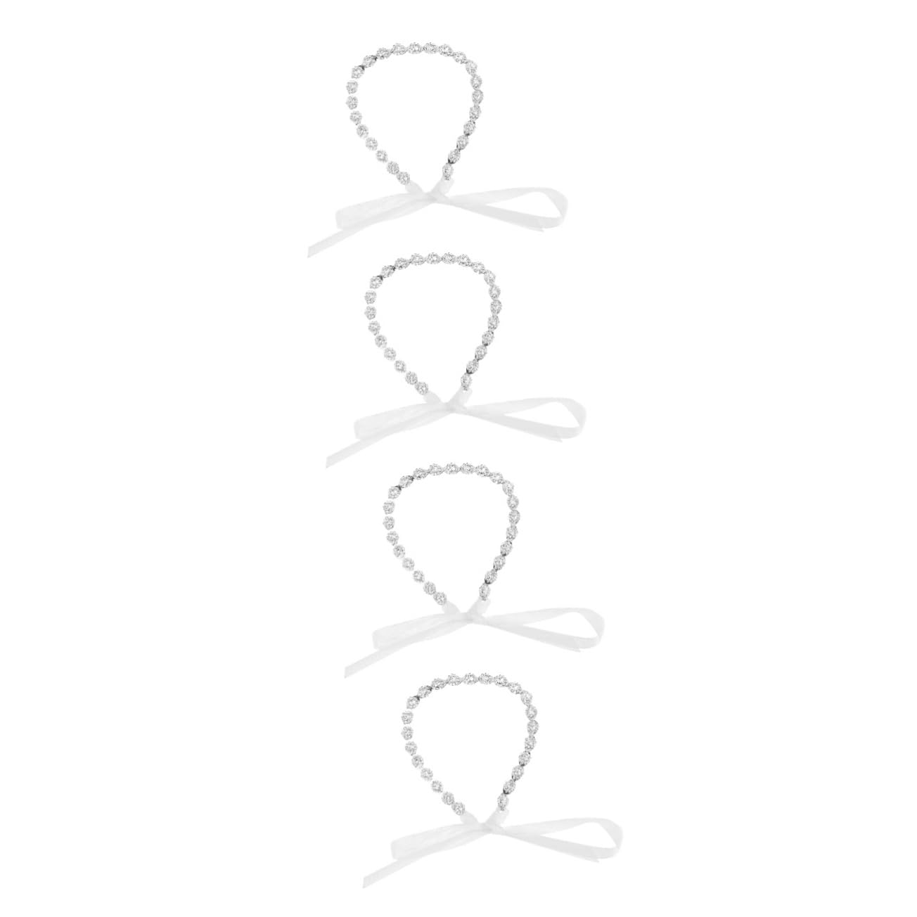 POPETPOP 4pezzi Bridal Hair Accessories Headband with Crystals and Ribbon for Weddings Prom and Formal Events Adjustable Floral Headpiece for Women