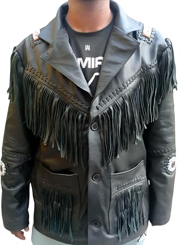 G.L Fringe Cowboy Leather Jacket for Men - (Color - Black)