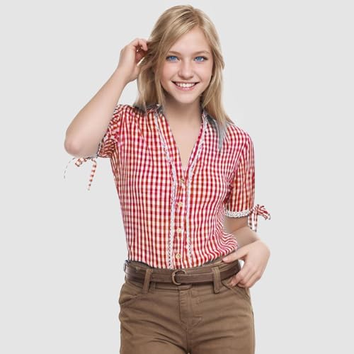 Blusa de Oktoberfest para mujer con botones elegantes y estampado tradicional rojo 2