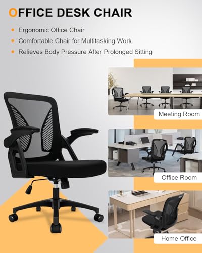 Durrafy Ergonomic Office Chair, Desk Chair with 90° Flip-up Armrests, Lumbar Support & Height Adjustable, Breathable Swivel Computer Chair with Tilt Function, Mid-Back Mesh Chair For Home/Office - Image 10