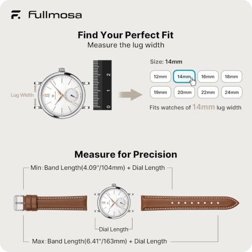 Image of Fullmosa 14mm Quick Release Leather Watch Band | Traditional Smartwatch Replacement Strap for Women Formal Daily Commute, Brown&Silver Buckle