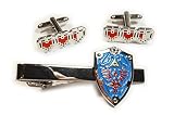 Legend of Zelda Hylian Triforce Mini Shield TIE BAR CLIP & Heart Life CUFFLINKS SET