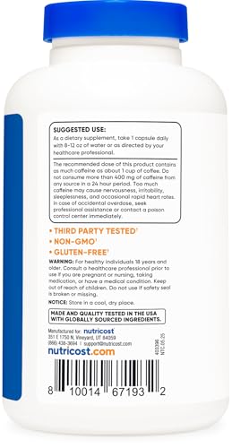Image of Nutricost Caffeine with L-Theanine, 100mg of Each, 240 Capsules, 240 Servings - Non-GMO and Gluten Free (Pack of 2)