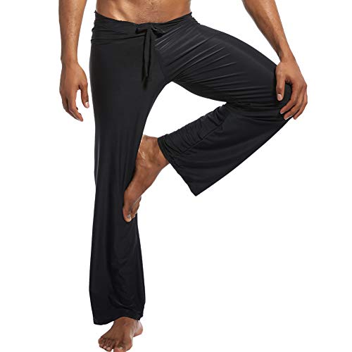 Men Soft Ice Silk Long Yoga Pants Sexy Low Rise Elastic Drawstring Sleep Bottoms4