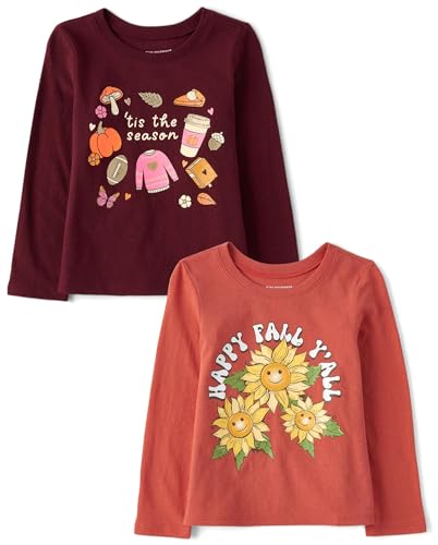 The Children's Place,Baby Girls,and Toddler All Holidays Long Sleeve Graphic T-Shirts,multipacks,Tis The Season/Happy Fall 2-Pack,3 Years