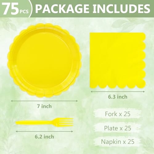 Image of Mulbozy 75 Yellow Plates Plates and Napkins&Forks Disposable Set for Party