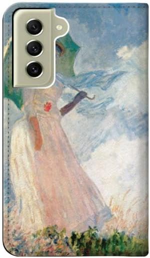 Miniatura 2 de jjphonecase RW0998 Claude Monet Woman with a Parasol PU Leather Flip Case Cover for Samsung Galaxy S21 FE 5G
