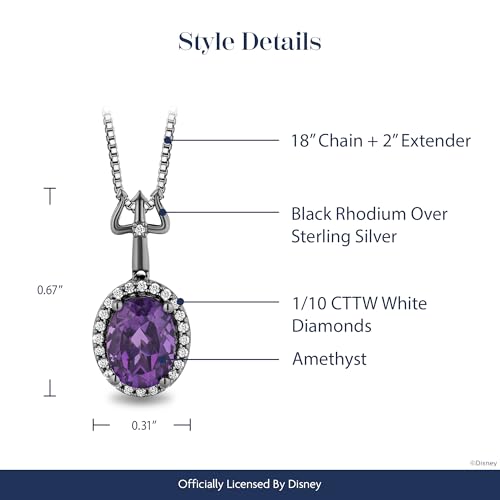 Jewelili Enchanted Disney Fine Jewelry Black Rhodium Over Sterling Silver with 1/10 CTTW Diamond and Amethyst Ursula Pendant Necklace3