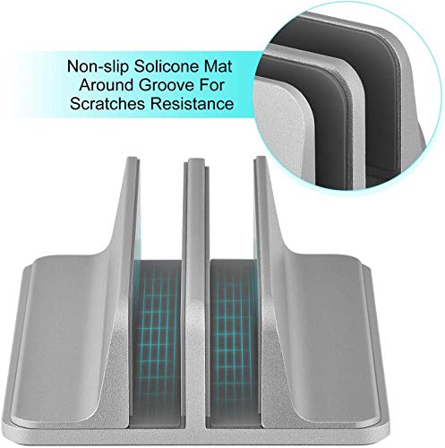 Universal Laptop Vertical Stand, Dual Desktop Stand Adjustable Notebook Stand (Up To 17.3 Inches) For Samsung/Hp/Dell/Chrome Book Laptops (Silver) #TOP3