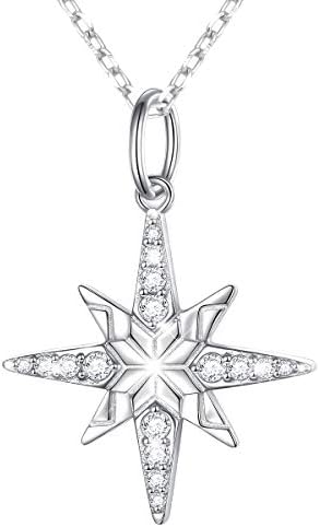 YinShan 925 sterling Silver Cubic Zirconia Star Pendant Necklace for Women Girls Jewelry 18"