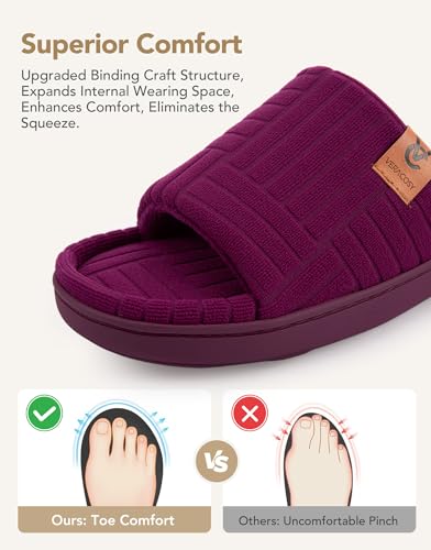 Image of VeraCosy Ladies Open Toe Slippers Soft Terry Cloth Indoor Slip on Women's House Shoes