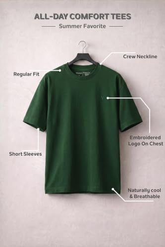Image of Van Heusen Men's Crew Neck T-Shirt - Soft & Breathable Cotton | Regular Fit | Comfortable Everyday Casual Wear | Short Sleeves | Summer Favorite |Solid Colors | Style 60052