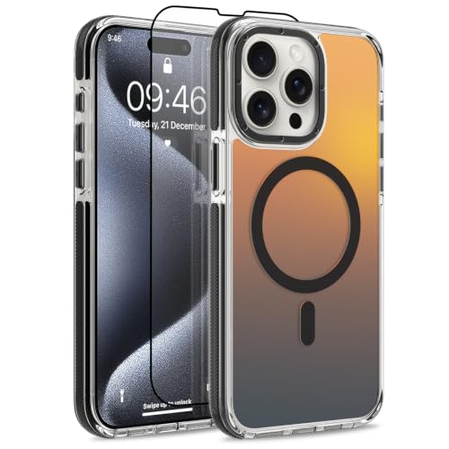 Image of Magnetic Case for iPhone 15 Pro Max [Compatible with Magsafe] [Cute Fashion Fluorescent Design] [1 Screen Protector] Slim Translucent Matte Case for iPhone 15 Pro Max 6.7 inch 2023, Black