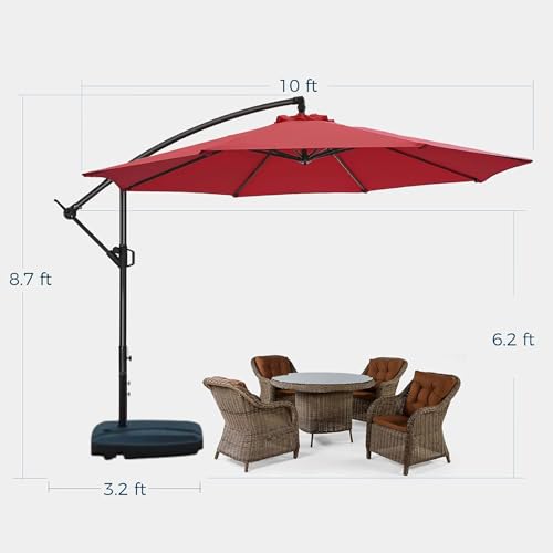Image of THESHELTERS 10ft Side Pole Round Outdoor Garden Umbrella with Movable 60Kg Heavy Water Base Stand for Patio, Terrace, Cafe and Poolside | Waterproof Big Size Outdoor Umbrella