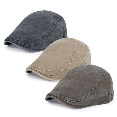 Image of 3Pcs Men's Newsboy Caps Cotton Cooling Hat Adjustable Flat Cap for Men