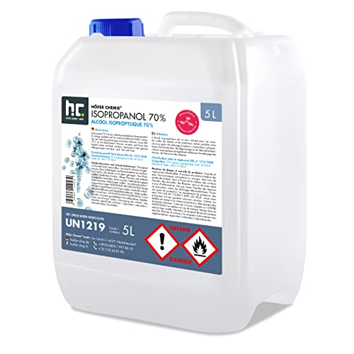 2 x 5 L Isopropanol 70{e0459ad6aa05e99fb571556eab1bab81dd8266436543189c37a3a3c759fa65cf} IPA von Höfer Chemie - perfekt als Lösungsmittel und Fettlöser geeignet - Nagel Cleaner, Bildschirmreiniger, Entfetter