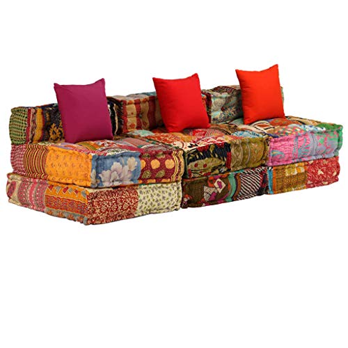 vidaXL Pouf 3-Sitzer Modular Patchwork Stoff Schlafsofa Couch Sofa Lounge – Bild 7