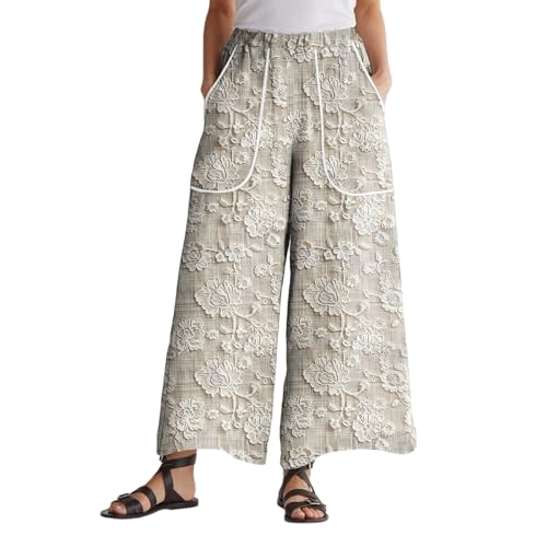 Womens High Waist Palazzo Pants Casual Floral Print Wide Leg Comfy Pant Boho Lounge Trousers with Pockets