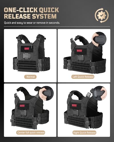 1TG Tactical Airsoft Plate Carrier, 1S One-Button Quick Release MOLLE Tactical Vest, Military Vest 3D Breathable, 500D Nylon– Full Body Adjustable, for Paintball, CS, and Outdoor Adventure - Image 9