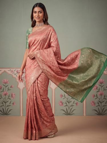 Image of AKHILAM Women's Multicolor Litchi Silk Ethnic Motif Print Saree With Unstitched Blouse Piece|sarees for women | litchi silk sarees