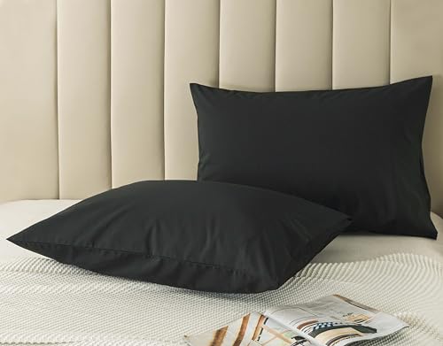WhatsBedding Standard Size Pillowcases Set of 2, 20x26 Cotton Pillow Case with Envelope Closure, Soft & Breathable Pillow Covers for Bed, Black