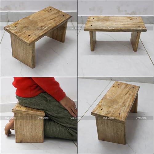 Image of Natural Wood Folding Meditation Bench - Kneeling Stool, Seiza Chair, Foldable Wooden Stool for Yoga, Prayer, and Meditation, Mango Wood
