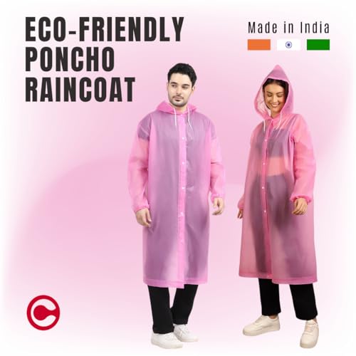 Image of Citizen Eco-Friendly EVA Poncho Raincoat for Men & Women, Lightweight Waterproof Coat with Hood, Adjustable Drawstring, Button Closure Outdoor Rainwear