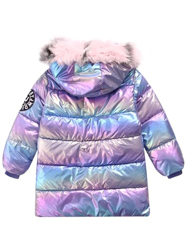 Kids Girls Thermal Jacket Overcoat Metallic Hooded Stand Collar Detachable Fur Long Sleeve Warmth Outerwear4