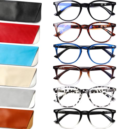 Image of Henotin 6 Pack Reading Glasses for Women Men Blue Light Blocking Stylish Computer Readers with Leather Case