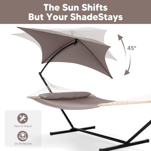 Image of SUNCREAT Portable Outdoor Hammock with Stand, Canopy, Brown