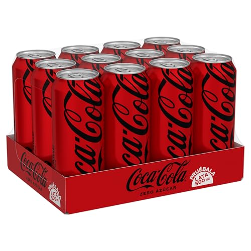 Coca-Cola Zero Azúcar, Refresco de Cola sin Azúcar, Bajo en Calorías -Pack 12 Latas de 500 ml